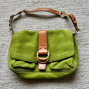 Vintage chartreuse green COACH suede buckle shoulder